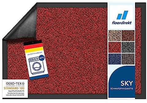 Floordirekt Schmutzfangmatte Rhine - waschbare & leistungsstarke Fußmatte - Sauberlaufmatte mit Rutschfester Rückseite - Türmatte für den Eingangsbereich (Rot (meliert), 90 cm x 300 cm)