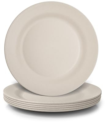 JSYMJSY Teller Set, 6Teilig 28cm Groß Speiseteller Bruchfest, Plastik Essteller Mehrweg, Camping Teller Leicht, Kunststoff BPA-Frei Mikrowellenfest Spülmaschinenfest, Beige