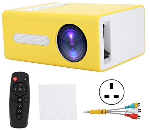 Household Projector, Household Projector AV Portable LED Mini CrossBorder with Remote Control 110‑240V(UK-Yellow)