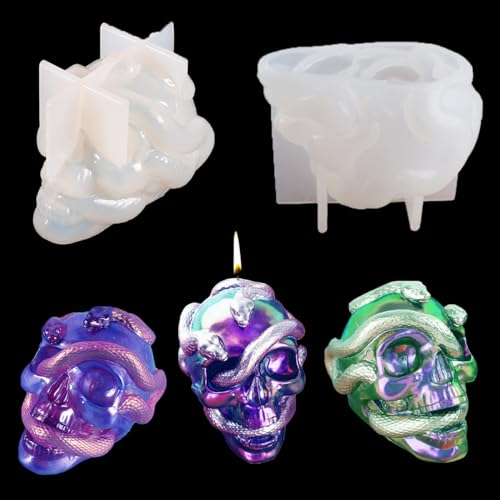 FineInno Moule Silicone Tête de Mort Serpent, Moule Crane Resine Epoxy, Moule Epoxy pour Fabrication de Bougie Savon, Plâtre Argile Artisanat, Décor de Halloween