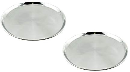 Hostelnovo - Pack 2 plateaux de desserte ronds - Diamètre : 40 cm - Acier inoxydable - Idéal pour Catering et services à la table - Transport d'aliments et de boissons sûr et élégante