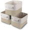 Mangata Small Canvas Storage Box, Fabric Storage Basket with Handles for Cupboards, Shelves, Clothes, Toys (3 Pack, Foldable, Light Khaki White)