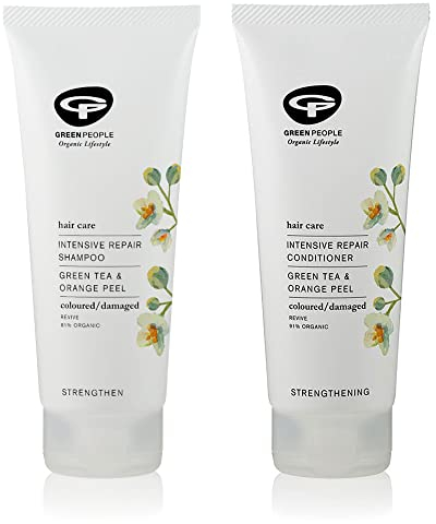 Green People Paket mit Shampoo für intensive Haarpflege (200 ml) und Conditioner (200 ml), zertifizierte Bio-Inhaltsstoffe, Grüntee und Orangenschale, vegan und tierleidfrei