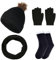 FAMKIT Damen Winter Strickmütze Warm Fleece gefüttert Beanie Mütze mit Bommel Schlaufe Schal Touchscreen Handschuhe Anti-Rutsch Hausschuhe Socken