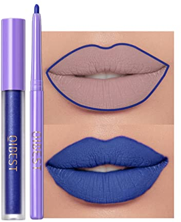 GL-Turelifes Matte Lip Gloss Weiß Grün Schwarz Lila Vampir-Lippenstift Antihaft-Becher, nicht verblassender flüssiger Lippenstift, langlebig für Halloween-Cosplay (#22 Blau)