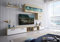 Skraut Home | Muebles de Salón | Modelo París | Conjunto de Aparador | Estantería y Mueble TV | Estilo Nórdico | con Luz LED | Melamina | Blanco y Roble
