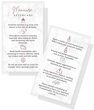 Manicure Aftercare Instruction Cards | 50pk | Business Card Size Nail Salon Handout for Nail Care After Pedicure | Matches Loyalty Marble and Mauve Design | How to Protect Your Manicure Cards