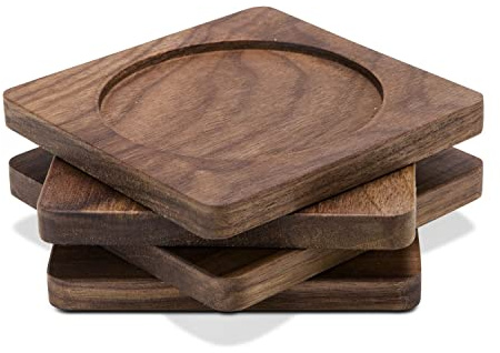 ROMINOX Geschenkartikel Untersetzer // Noce (4er Set), 4 Untersetzer aus Walnussholz, mit abgerundeten Ecken und praktischer Vertiefung; Maße: ca. 10 x 10 x 1 cm