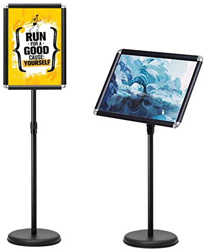 GIANTEX Porte Affiche sur Pied, Présentoir sur Pied A3 en Aluminium, Panneaux d’Affichage Rotation à 360°, Hauteur Réglable 89,5-134CM, Présentoir Mariage Hall d'Entrée Bureau