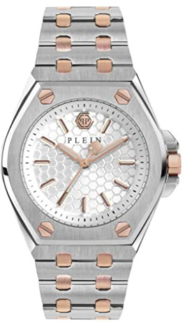 Philipp Plein Plein Extreme Lady Uhr für Damen in der Farbe Silber-Gold mit Armband aus Edelstahl, Wasserdichtigkeit: 5 bar, Gehäusedurchmesser: 38 mm, PWJAA0622