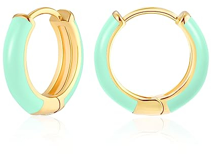 MESOVOR Kleine Goldene Creolen Ohrringe für Damen, 18 Karat Vergoldete Leichte Huggie-Ohrringe | Hypoallergene Ohrringe aus Emaille Geschenke für Mädchen (Hellgrün)
