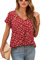 Yommay Damen Bluse Sommer Elegant V-Ausschnitt Tunika Shirt Oberteil Flowy Kurze Ärmel Chiffon Tops,MM F Rot,XL