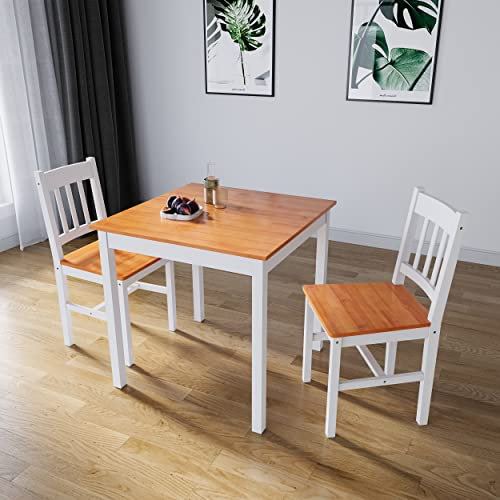 ELEGANT Solid Wooden Dining Table and 2 Chairs Set Dining Kitchen Furniture - Honey, Natural Pine
