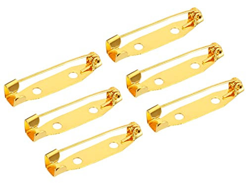 sourcing map 50 Stück Sicherheitsstangen Stifte 30mm Broschen Verschluss Nadelrücken für Ausweise Namenskarten Tags DIY Handwerk Gold Ton