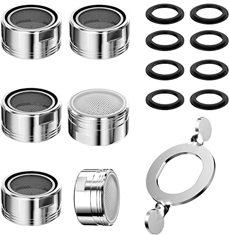 Fousenuk 6 piezas Aireador Grifo Plata, Filtro Grifo M24 Lavabo con 8 Juntas y 1 Llave, Boquilla Grifo Ahorro de Agua Adaptador Filtro Grifo para Lavabo de baño y Fregadero de cocina