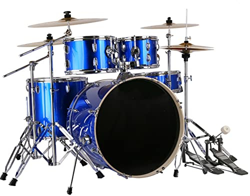 HDYNUZ Schlagzeug-Set, 5-teiliges 22-Zoll-Schlagzeug in voller Größe für Anfänger und Erwachsene mit Übungs-Dämpfer-Pad (Color : Blue)