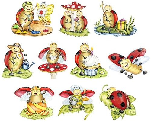 Ideen mit Herz 3-D Motive, ausgestanzt, ca. 7-10 cm, 10 Stück im Beutel | Bilder zum Basteln & Dekorieren | Grußkarten selber machen | Bildmotive für Scrapbooking & DIY-Deko (Marienkäfer Lucky Lo)