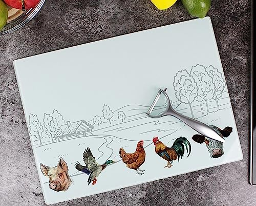 Glass Chopping Board - Catering Cutting Slab - Kitchen Board - Glass Worktop Savers - Sink Chopping Board Worktop Protectors Heat Resistant – Country Farm Animals 39cm x 28.5cm (15 x 11)