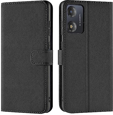 Verco Handyhülle für Motorola Moto E13 Hülle, Bookcase Tasche Flipcover für Motorola E13 Case [Kartenfächer/Aufstellfunktion], Schwarz