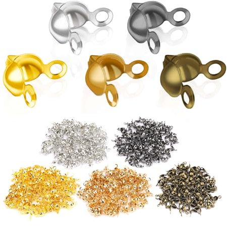 500Pcs Crimp Beads for Jewelry Making, Metal Open Bead Tips Knot Covers, Ends Knot Covers for DIY Bracelet Making, 5 Colors