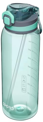 Opard Peak 700 ml/1000 ml Trinkflasche mit Strohhalm, BPA-frei, Auslaufsichere Flasche mit Klappdeckel