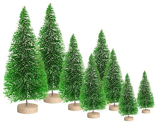 8 Pcs Mini Christmas Tree,Bottle Brush Trees with Wood Base, Artificial Tabletop Christmas Tree DIY Crafts Ornaments Winter Decorations for Home Party Decor (Grass Green)