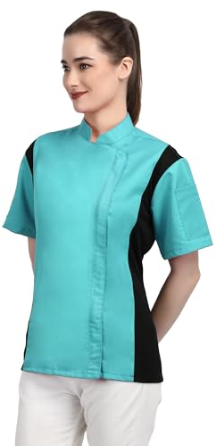 UNIFORMATES Kurzärmelige Kochjacke mit Reißverschluss für Damen mit seitlichem Netz, ideal für Caterer und kulinarische Profis, türkis, 48