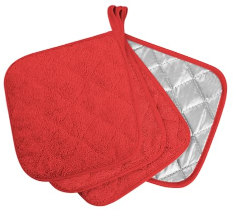 meioro 4-Pack Pot Holders for Kitchen High Heat Resistant Potholder, 100% Cotton Hot Pads, Quilted Terry Hot Pot Holder Set for Kitchens, Washable Trivet for Cooking Baking Black, 20×20cm (Red)