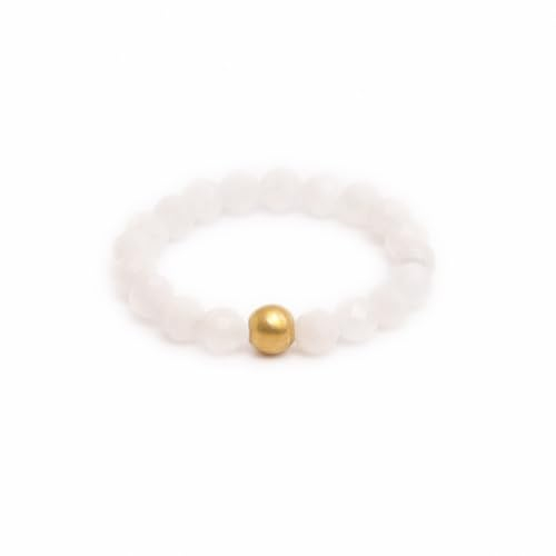 BERGERLIN Echter Mondstein Ring mit Goldperle - facettierte Perlen - Größe L