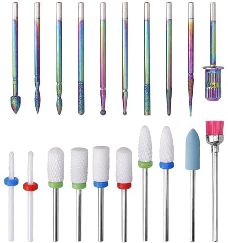 Gasea Broca Manicura, Juegos de 20 Brocas para Uñas de cerámica Brocas para Taladro de Uñas Vástago Carburo de Acero Pulido de Uñas Eliminación de Cutículas Accesorios de Manicura Pedicura