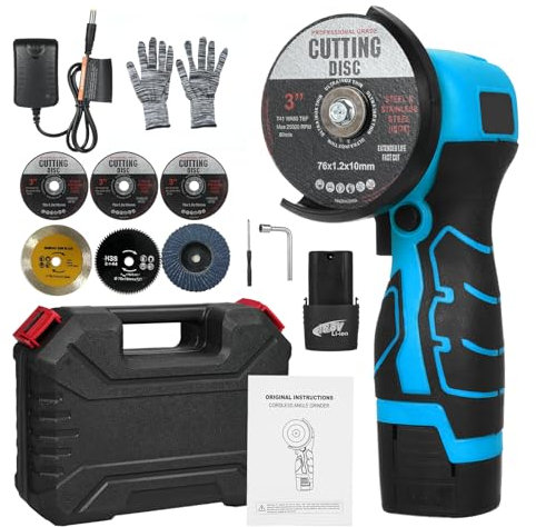 Weytoll Cordless Mini Grinder, 7000RPM, Battery Angle Grinder with 2Pcs 16.8V 2000mAh Battery and Grinding Disc for Cutting Polished Brick Wood Stone Steel