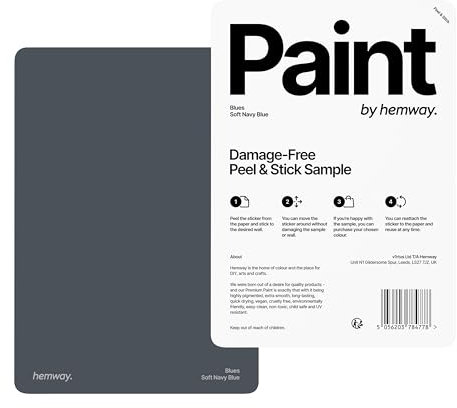 Hemway - Peel & Stick Sample for Our Chalk Based Furniture Matt Paint - Soft Navy Blue | A5 Damage-Free, Accurate Colour Swatch | Test Our Chalky Matt Shabby Chic Finishes for Interior Decor