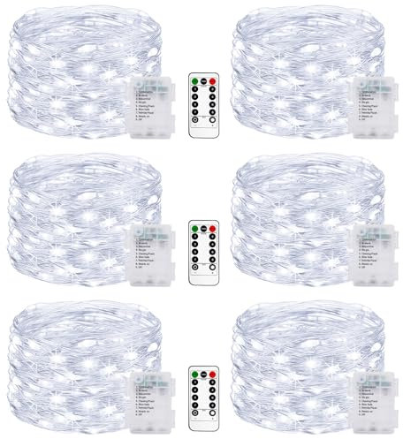 litogo 6 Pack Fairy Lights Battery Operated with Timer, 5M 50 LED Copper Wire Micro LED String Lights Indoor, Cool White Hanging Twinkle Lights for Bedroom Christmas Party Wedding DIY Decoration
