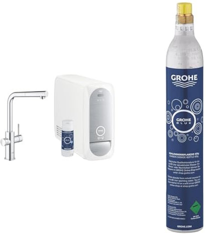 Bundle GROHE Blue Home Miscelatore Monocomando per Lavello con Sistema Filtrante dell‘Acqua, Bocca L, con Doccetta Estraibile e Bombola C02, 40651000
