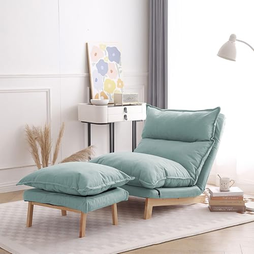 forestalk Akzentstuhl Mit Ottomane, 2er-Set, Loungesessel, Wohnzimmer, Bequemes Set, Verstellbare Rückenlehne, Baumwoll- Und Leinenmaterial, Fauler Stuhl Mit Ottomane(Size:Mintgrün)