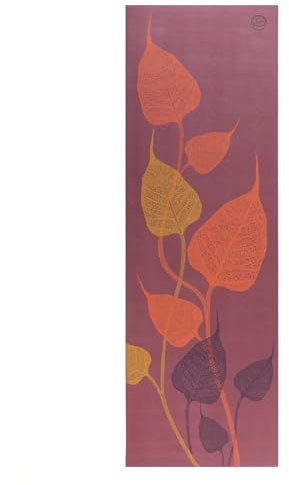 Bodhi Yogamatte Leela Collection | Rutschfeste Sportmatte | Schadstofffreie & Waschbare Antirutschmatte | Matte aus PVC | Fitnessmatte für Yoga, Pilates & Gymnastik | Leaves, red plum