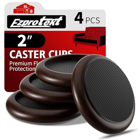 Ezprotekt Furniture Cups Φ 50 mm, 4 PCS Non Slip Wood Furniture Caster Cups, 2” Furniture Pads for Hardwood Floors, Sofas Beds Chairs Coasters with Anti-Slide Round EVA Pads, Dark Brown