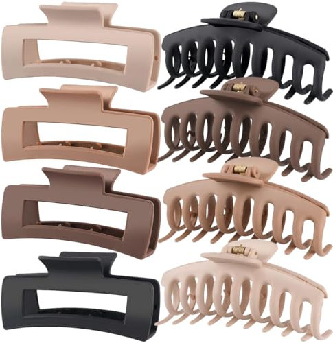 Große Haarklammer für Dickes Haar, Haarspangen Mädchen, Kunststoff Rutschfestes Haarspangen Damen, Große Haarklemmen mit starken Halt auch für dickes Haar (8 Neutrale Farben/Matt)