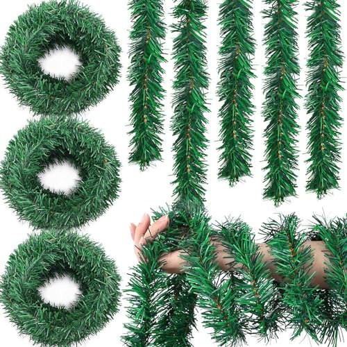 Noverlife 16.5M Weihnachten künstliche Kiefer Twist Girlanden, 3 Stränge Weihnachten Grün Kiefer Krawatten Girlanden für Kaminsims Treppe Kamin, Faux Weihnachten Kiefer Lametta Girlande für Urlaub