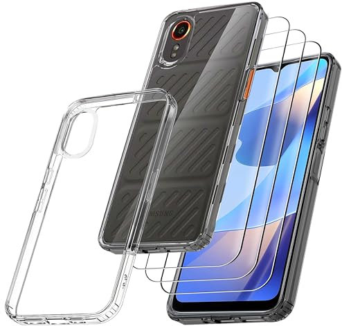 RKINC Hülle für Samsung Galaxy Xcover 7, Nie Vergilbung Handyhülle Militärnorm Stoßfest Anti-Kratzt, 1 Schutzhülle mit 3 Stück Panzerglas Panzer Schutz Glas Transparent
