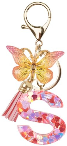 Capaneus Schlüsselanhänger Mädchen, Buchstabe, Namensanhänger Rosa Schmetterling, Damen und Mädchen