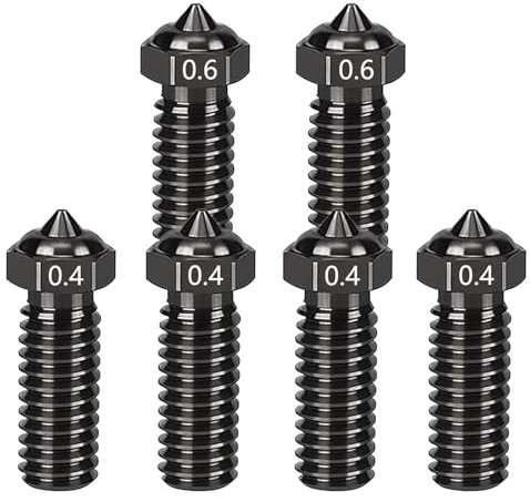 Nssnlur 6 Stück Hardened Steel Nozzle für QIDI Q1 Pro/X-Plus 3/X-SMART3/X-MAX3, Düse Gehärtetem Stahl 4Pcs 0.4mm, 2Pcs 0.6mm Extruder Hotend Nozzles für QIDI 3D Drucker