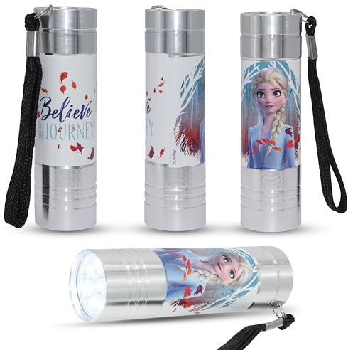 Lampe torche LED en aluminium Frozen, lampe torche argentée à 9 LED pour enfants, lampe torche de poche résistante à l'eau pour filles, camping, randonnée, marche, extérieur, Noël