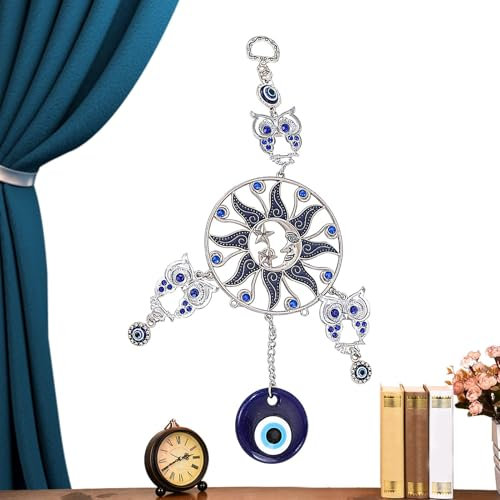 Aesthetic Dream Catcher Ornament | Dream Catcher Good Luck Charm | Sunflower and Moon Star Decorative Ornament | Blue Eye Aesthetic Art for Nursery, Dorm, Living Room, and Automotive Spaces