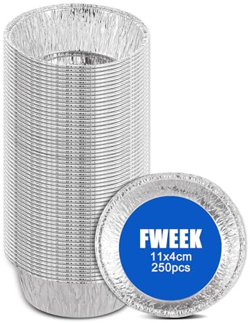 FWEEK 250PCS Foil Pie Dishes, 12CM Aluminium Round Foil Pans Disposable Foil Baking Trays Oven Foil Pie Dishes Mini Tart Tins Small Pie Tins Pot for Baking