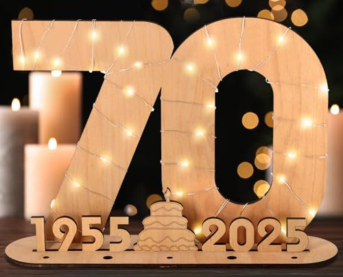 Giftota 2025 Originelle 70 Geburtstag Geschenk Frauen & Männer - Geldgeschenke Geburtstag 70 mit LED-Lichterketten - Dekorationen aus Holz - 70 Holz-Schild Gästebuch - Personalisierbares Geschenk