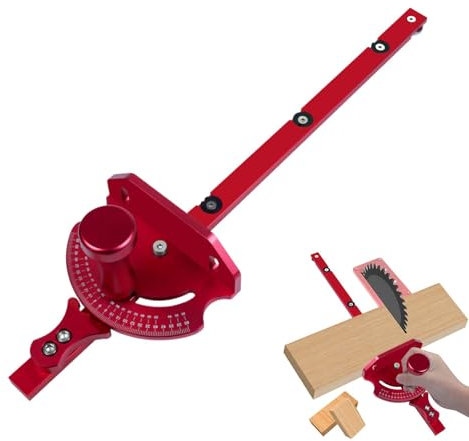Sleek Modern Design Miter Gauge, Table Saw Miter Gauge, Aluminum Alloy Miter Fence, Woodworking Miters Gauge System 45cm for Wood Art, Tables, Cabinet, Work Shop, Red, Silver Color