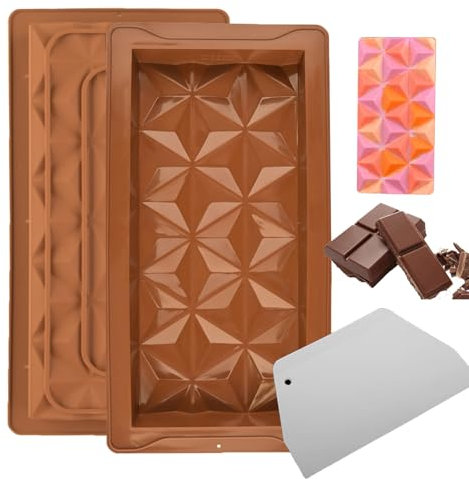 EnixwH 2 Moule Tablette Chocolat, Moule Chocolat en Silicone, Moules à Chocolat en Silicone Profond pour Tablette de Chocolat, Moule à Chocolat Profond pour Bonbons Gelées Chocolats Carré (Marron)