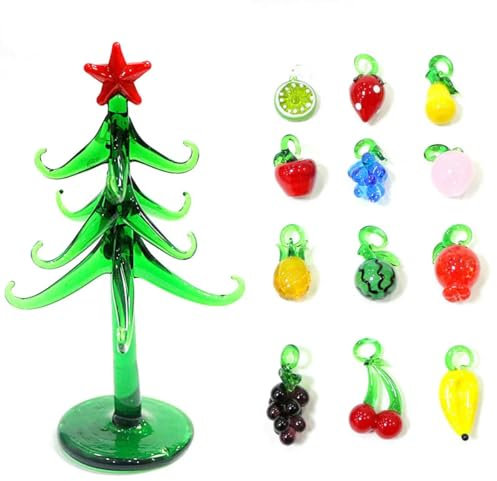 Handgefertigte Weihnachtsfiguren aus Glas, Weihnachtsdekoration, 12 Stück, Obstanhänger, Zubehör