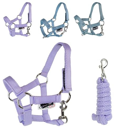 RL24 - Hobby Horse Halfter mit Strick – Steckenpferd Spielzeughalfter – Strick mit Karabinerhaken – Hobby Horse Zubehör – Spielzeug Pferdehalfter in Flieder (Lila)